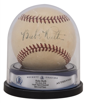 Babe Ruth Single Signed OAL Baseball (PSA/DNA EX-MT 6 & Beckett)